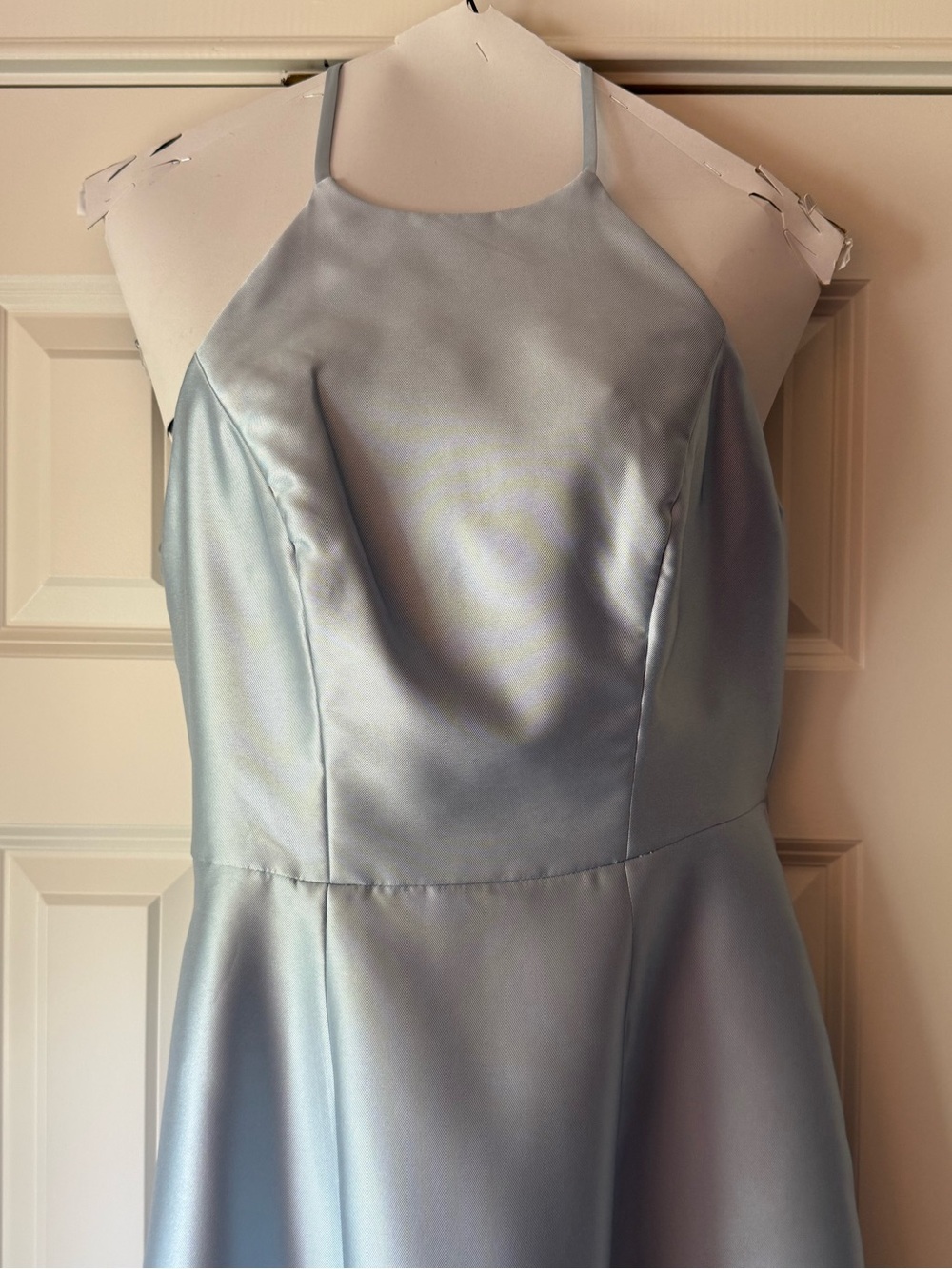 Alfred Sung jewel neck halter full A-line satin maxi dress - Picture 5 of 9